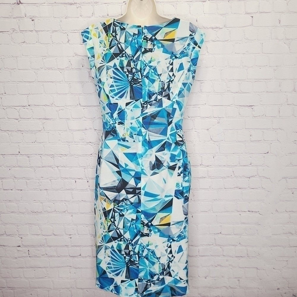 Magaschoni New York Blue Geometric Diamond Print 100% Silk Cowl Neck Dress 2 - Picture 6 of 9